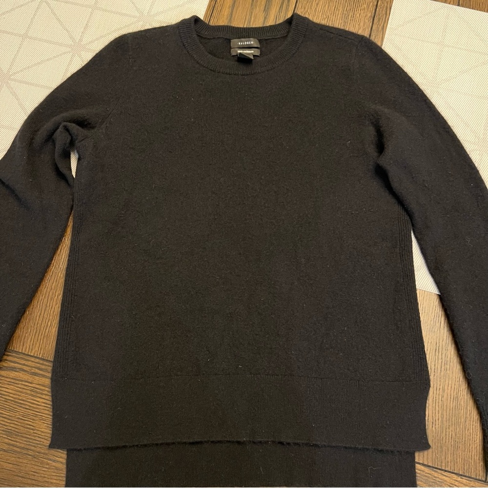 Halogen Midnight Black Crewneck Cashmere Pullover Sweater